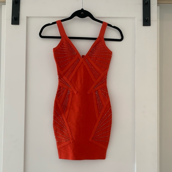 MARCIANO ORANGE BEADED BANDAGE DRESS🧡